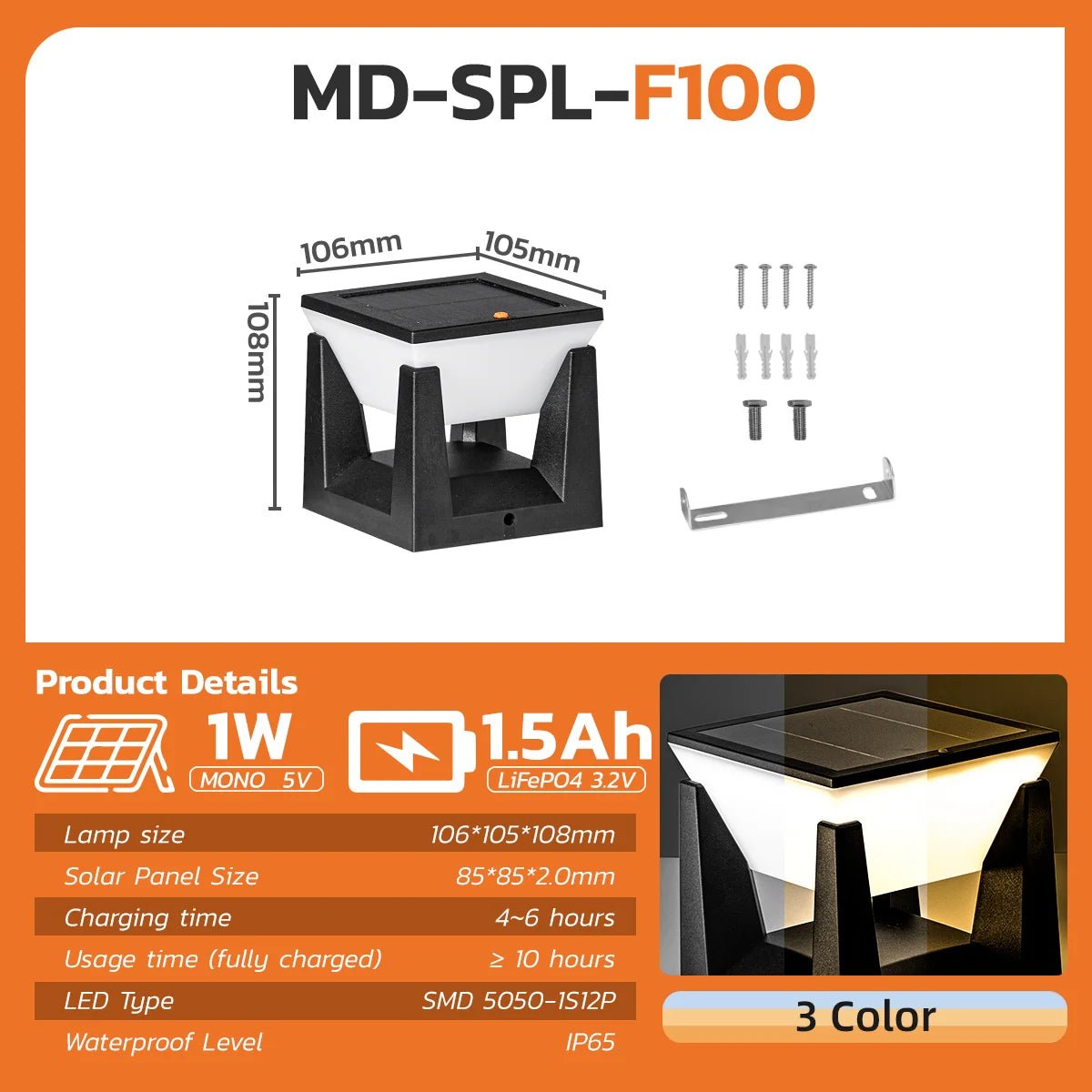 Solar Pillar Post Light - Multi-Color IP65 Waterproof Pathway Lamp - Hans Lumiere