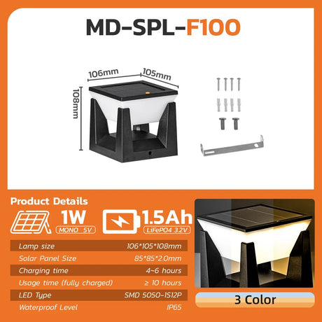 Solar Pillar Post Light - Multi-Color IP65 Waterproof Pathway Lamp - Hans Lumiere
