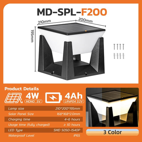 Solar Pillar Post Light - Multi-Color IP65 Waterproof Pathway Lamp - Hans Lumiere