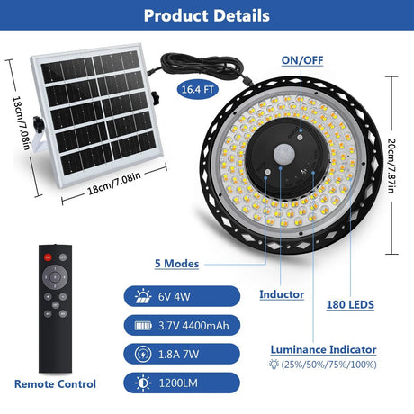 Solar Shed Light with Remote – 5-Mode Motion Sensor, IP65 Waterproof - Hans Lumiere