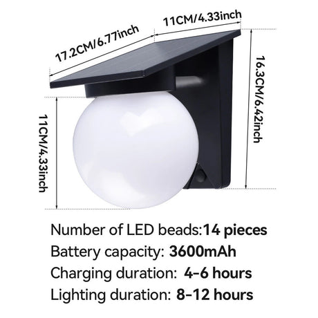 Solar Spherical Wall Lamp – 10W Three-Color LED, IP65 Waterproof - Hans Lumiere