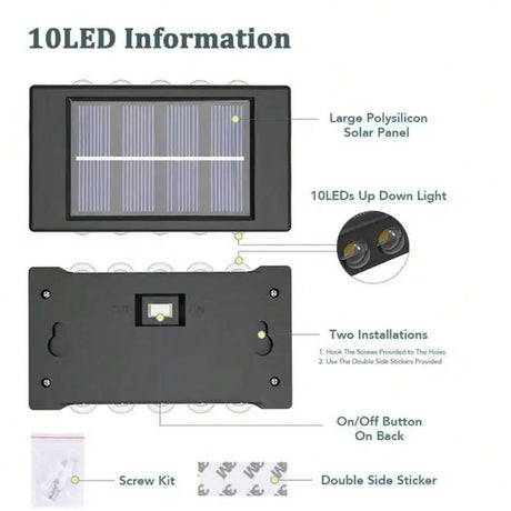 Solar Wall Light – Up & Down LED, 1-10 Pack, IP65 Waterproof - Hans Lumiere