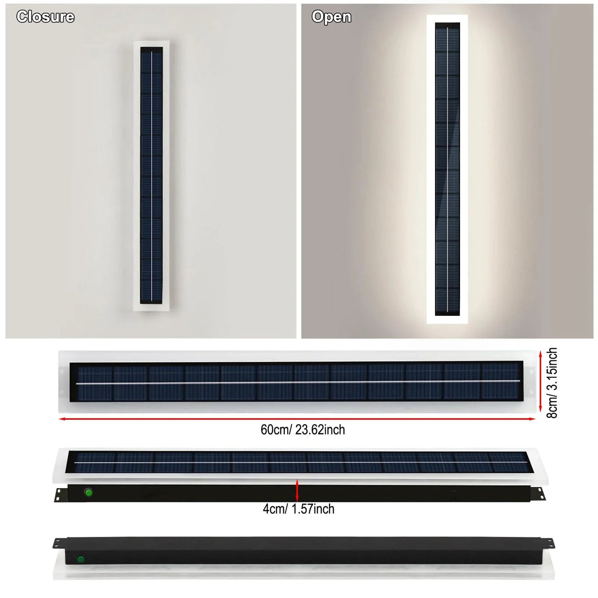 Solar Wall Mount Light – 60cm Acrylic LED, 10W IP65 Waterproof - Hans Lumiere
