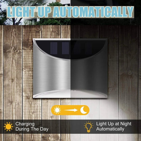 Stainless Steel Solar Wall Lights 2-Pack IP65 Waterproof Fence and Courtyard Light - Hans Lumiere