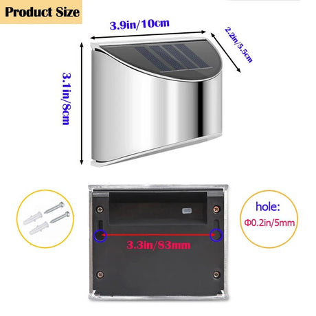 Stainless Steel Solar Wall Lights 2-Pack IP65 Waterproof Fence and Courtyard Light - Hans Lumiere