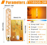 T185 Spiral Filament Edison Tube LED Bulb E26 E27 3W 2200K Amber, Dimmable - Hans Lumiere