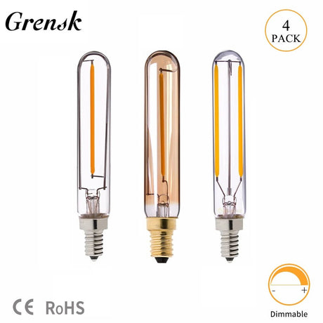T20 Mini Tube Edison LED Filament Bulbs E14 1W 2W Dimmable, 4 Pack - Hans Lumiere