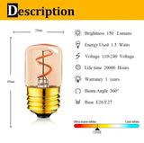 T28 Mini Tube Spiral Filament LED Bulb 1.5W 2200K Amber, E26 E27 - Hans Lumiere