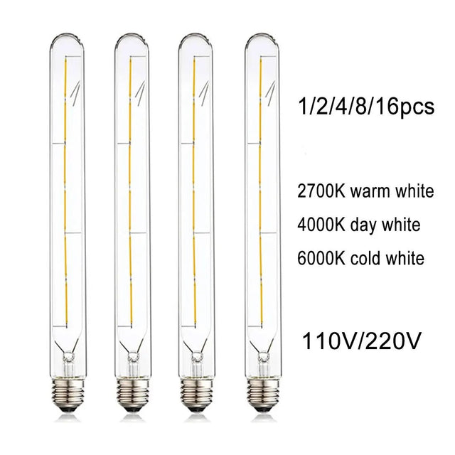 T30 Long Tube Edison LED Filament Bulb 30cm 6W, E26 E27, 2700K 4000K 6000K - Hans Lumiere