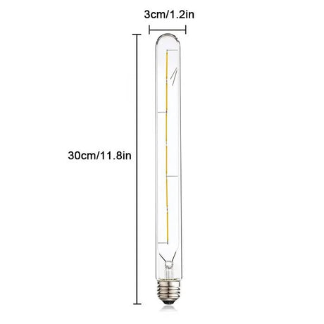 T30 Long Tube Edison LED Filament Bulb 30cm 6W, E26 E27, 2700K 4000K 6000K - Hans Lumiere