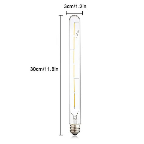 T30 Long Tube Edison LED Filament Bulb 30cm 6W, E26 E27, 2700K 4000K 6000K - Hans Lumiere