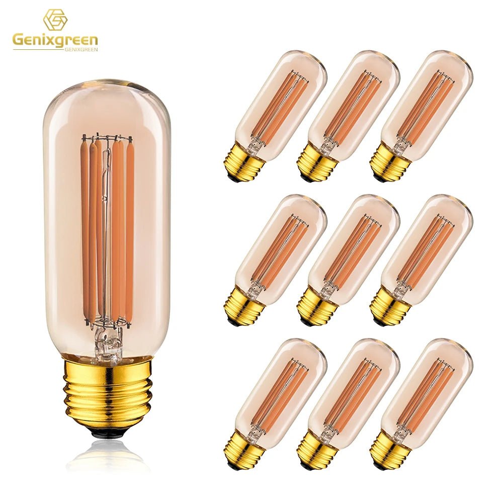 T45 Gold Tint Long Tube Edison LED Bulb 6W 2200K Dimmable, E26 E27 - Hans Lumiere