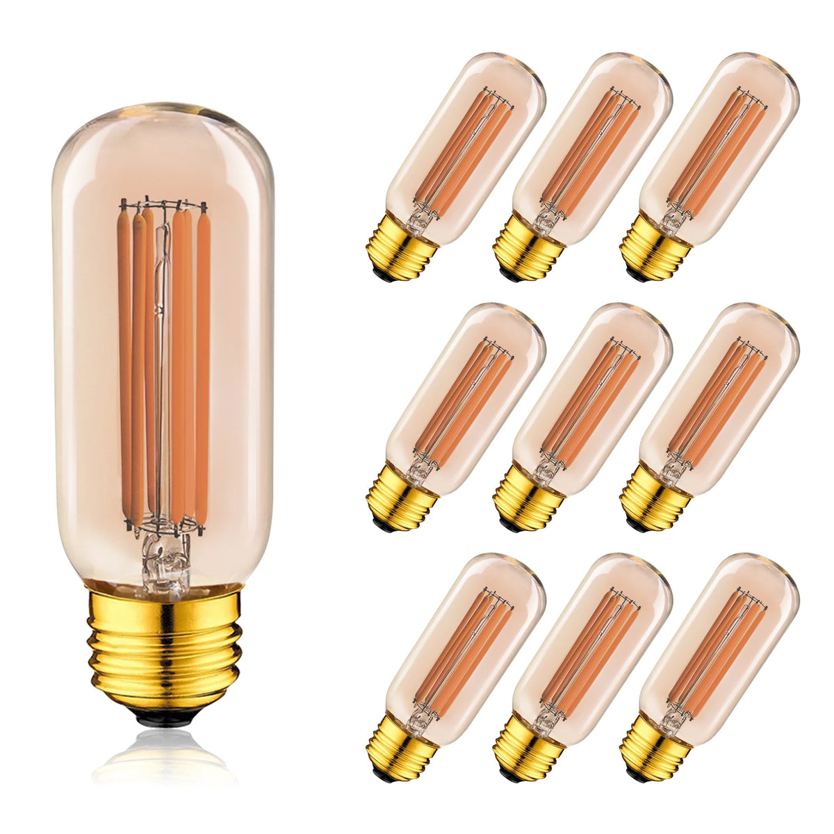 T45 Gold Tint Long Tube Edison LED Bulb 6W 2200K Dimmable, E26 E27 - Hans Lumiere