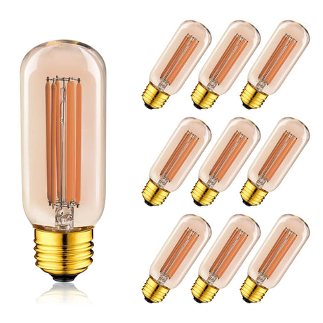 T45 Gold Tint Long Tube Edison LED Bulb 6W 2200K Dimmable, E26 E27 - Hans Lumiere