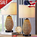 Touch Control Rattan Table Lamp With 2 USB Ports and AC Outlet - Hans Lumiere