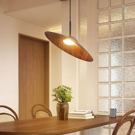UFO Wood-Grain Dimmable LED Pendant Light - Hans Lumiere