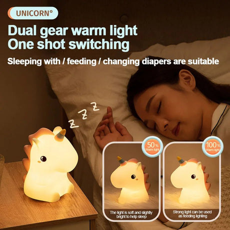 USB Rechargeable Unicorn Cute Silicone LED Night Light - Hans Lumiere