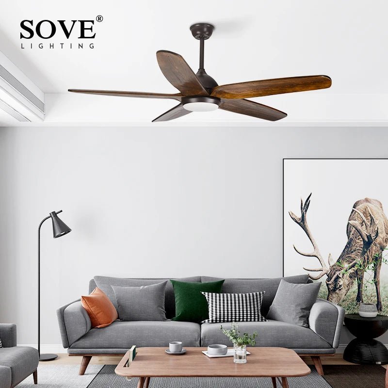 Vintage 5 Solid Wood Blade Ceiling Fan With Remote Control - Hans Lumiere