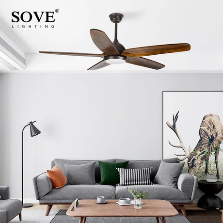 Vintage 5 Solid Wood Blade Ceiling Fan With Remote Control - Hans Lumiere