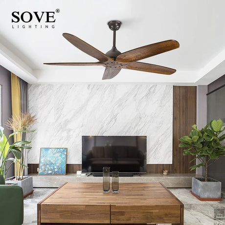 Vintage 5 Solid Wood Blade Ceiling Fan With Remote Control - Hans Lumiere