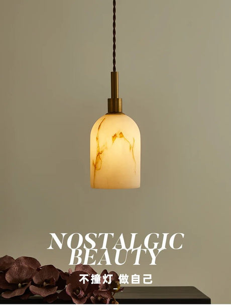 Vintage Marble & Gold Pendant Light — Bedside & Dining Fixture - Hans Lumiere