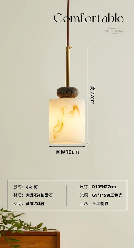 Vintage Marble & Gold Pendant Light — Bedside & Dining Fixture - Hans Lumiere