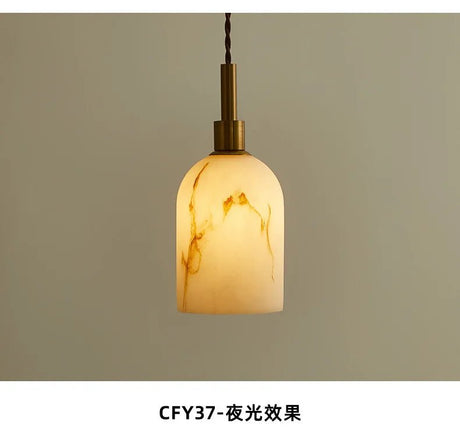 Vintage Marble & Gold Pendant Light — Bedside & Dining Fixture - Hans Lumiere
