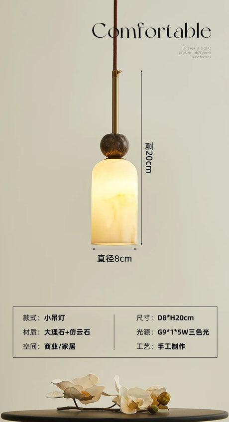 Vintage Marble & Gold Pendant Light — Bedside & Dining Fixture - Hans Lumiere