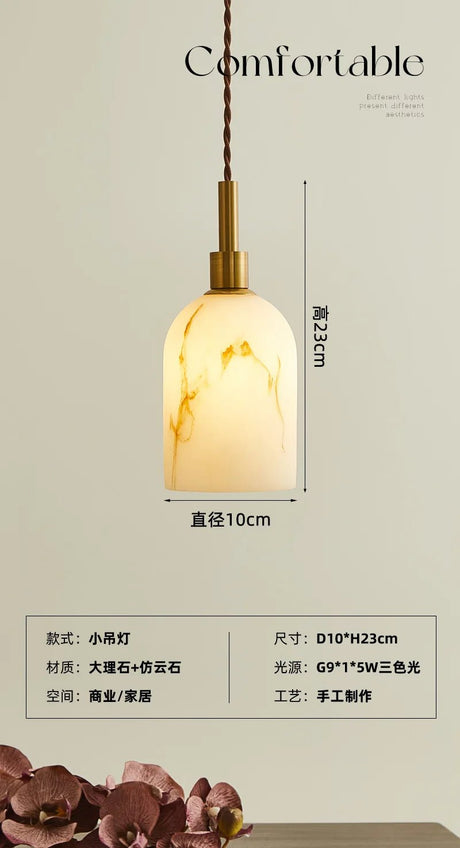 Vintage Marble & Gold Pendant Light — Bedside & Dining Fixture - Hans Lumiere