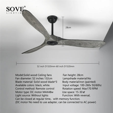 Vintage Wood Ceiling Fan With Remote Control - Hans Lumiere