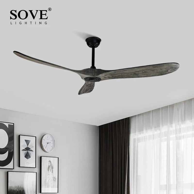 Vintage Wood Ceiling Fan With Remote Control - Hans Lumiere