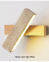 Wabi-Sabi Cave Stone Wall Sconce with Solid Wood Base - Hans Lumiere