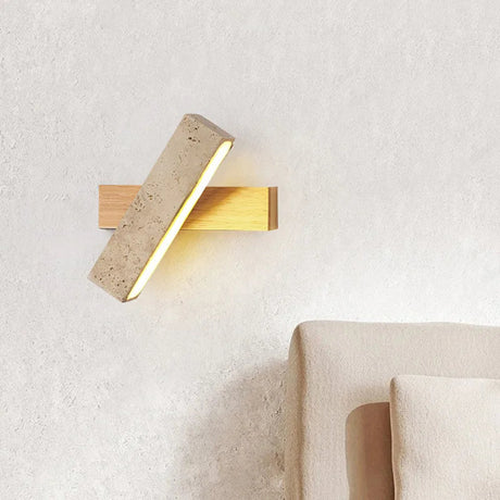 Wabi-Sabi Cave Stone Wall Sconce with Solid Wood Base - Hans Lumiere