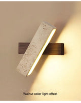 Wabi-Sabi Cave Stone Wall Sconce with Solid Wood Base - Hans Lumiere