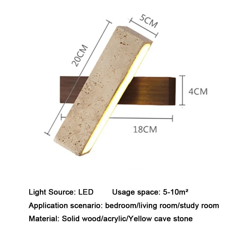 Wabi-Sabi Cave Stone Wall Sconce with Solid Wood Base - Hans Lumiere