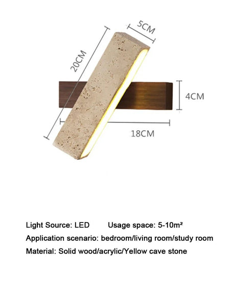 Wabi-Sabi Cave Stone Wall Sconce with Solid Wood Base - Hans Lumiere