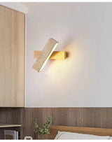Wabi-Sabi Cave Stone Wall Sconce with Solid Wood Base - Hans Lumiere