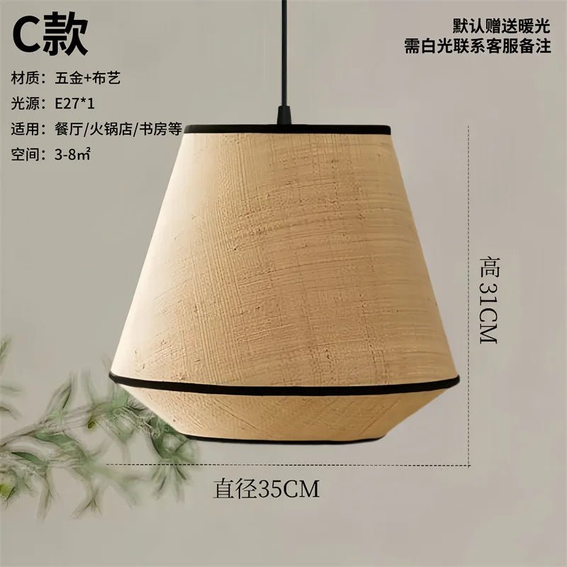Wabi-Sabi Japanese Fabric Pendant Light - Bedroom & Restaurant - Hans Lumiere