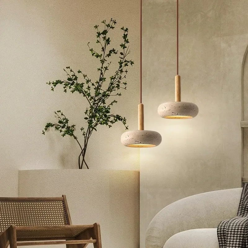 Wabi Sabi Style Natural Travertine LED Pendant Light - Hans Lumiere