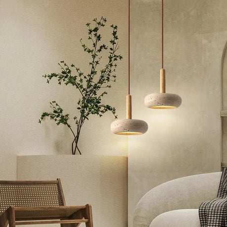 Wabi Sabi Style Natural Travertine LED Pendant Light - Hans Lumiere