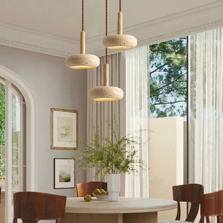 Wabi Sabi Style Natural Travertine LED Pendant Light - Hans Lumiere