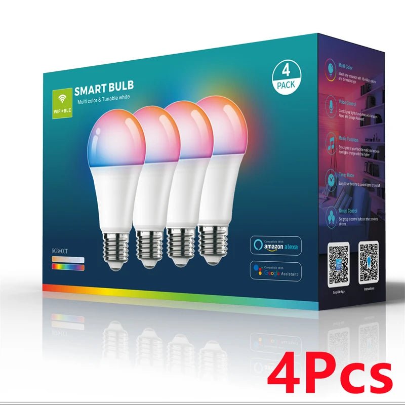 WiFi Bluetooth Smart LED Bulb E27 RGB + Tunable White, Alexa & Google, 1-12 Pack - Hans Lumiere