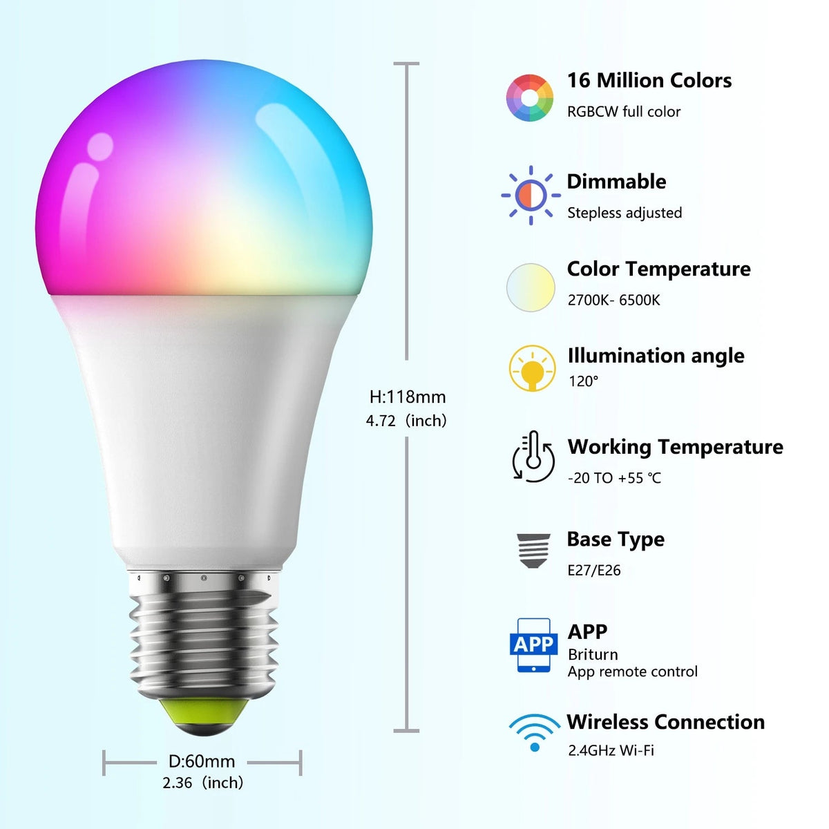 WiFi Bluetooth Smart LED Bulb E27 RGB + Tunable White, Alexa & Google, 1-12 Pack - Hans Lumiere