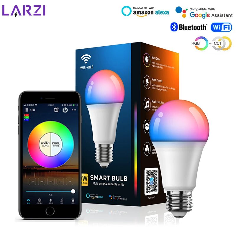 WiFi Bluetooth Smart LED Bulb E27 RGB + Tunable White, Alexa & Google, 1-12 Pack - Hans Lumiere