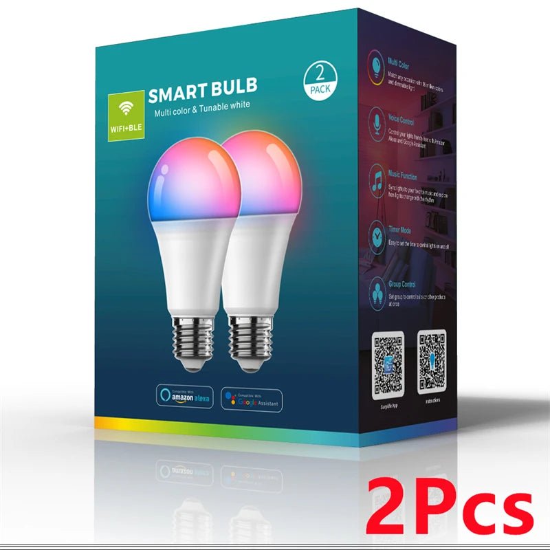 WiFi Bluetooth Smart LED Bulb E27 RGB + Tunable White, Alexa & Google, 1-12 Pack - Hans Lumiere