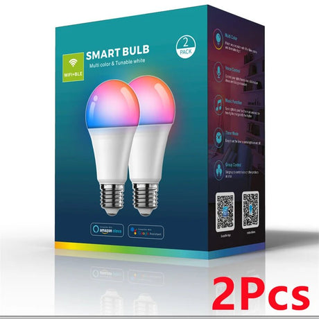 WiFi Bluetooth Smart LED Bulb E27 RGB + Tunable White, Alexa & Google, 1-12 Pack - Hans Lumiere
