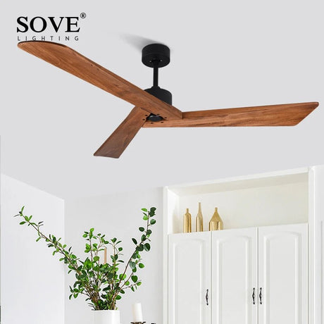 Wood Ceiling Fan Without Light With Remote Control - Hans Lumiere