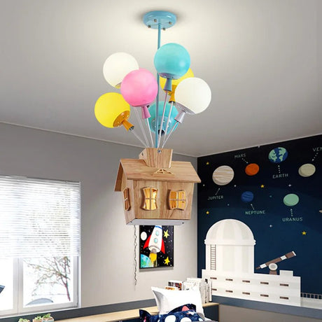 Wooden House Flying Balloon Ceiling Light - Hans Lumiere
