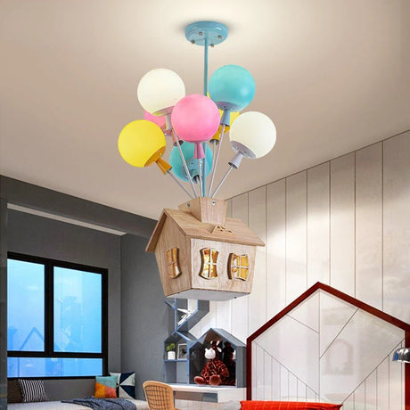 Wooden House Flying Balloon Ceiling Light - Hans Lumiere