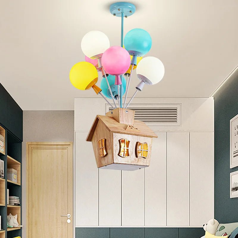 Wooden House Flying Balloon Ceiling Light - Hans Lumiere